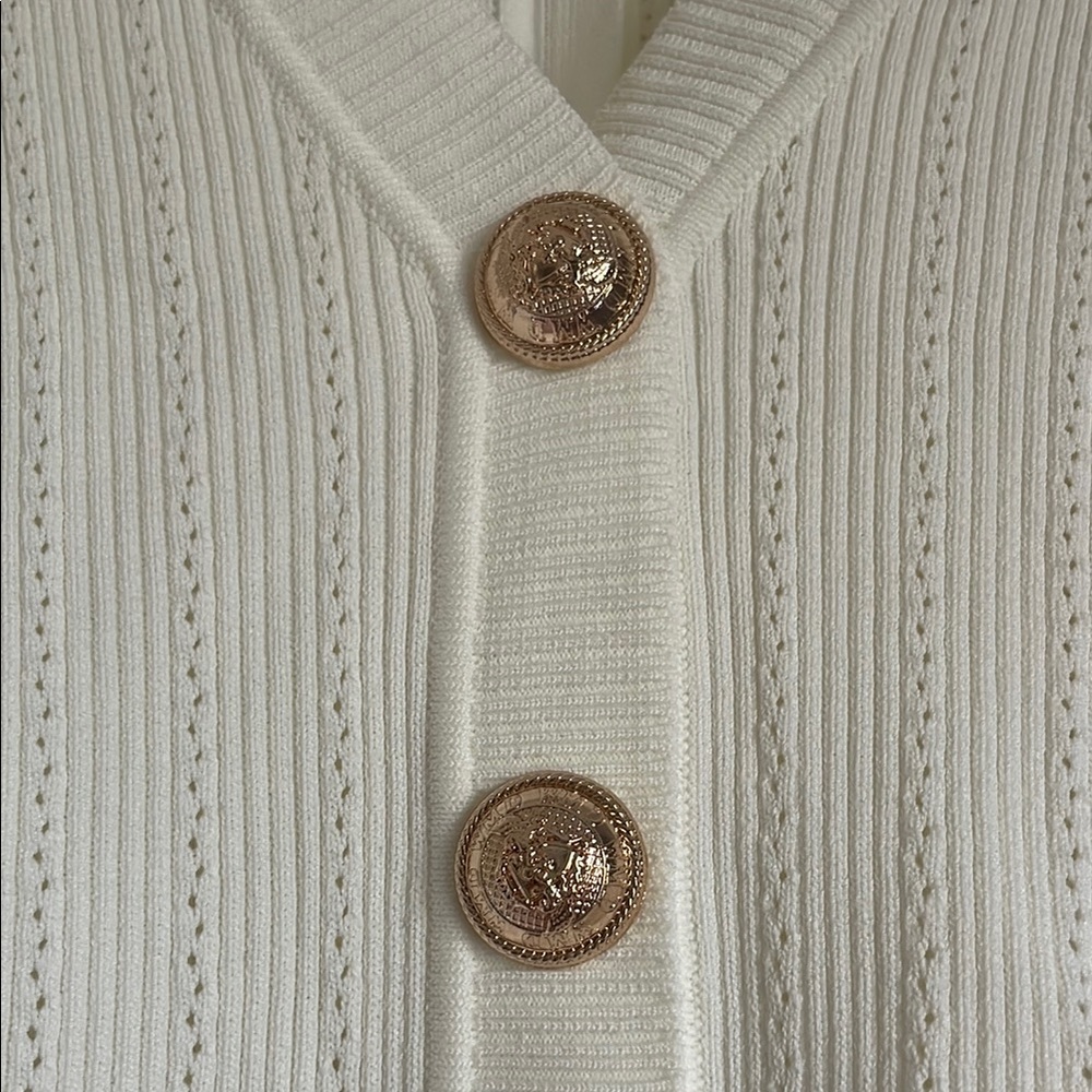 Cream Ribbed Buttoned Sheath Mini Dress - Picture 9 of 9